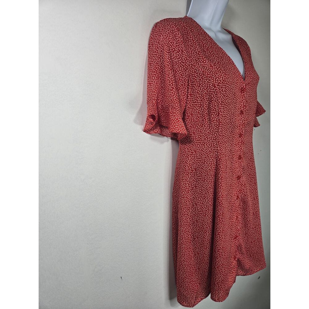 European Summer/90's vibes Lulus Women's Rust Red Print Button Up Dress. Size XS - Picture 6 of 13